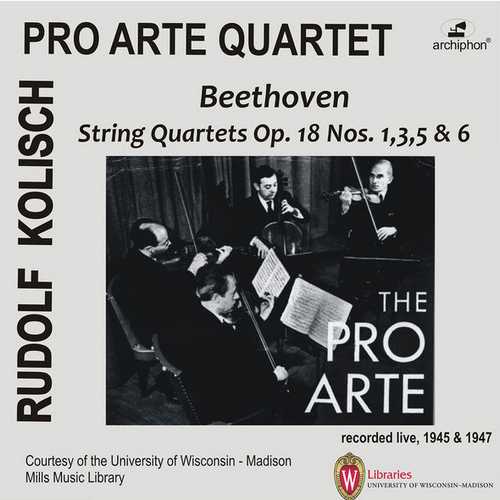 Pro Arte Quartet: Beethoven - String Quartets op.18 no.1, 3, 5 & 6 (FLAC)