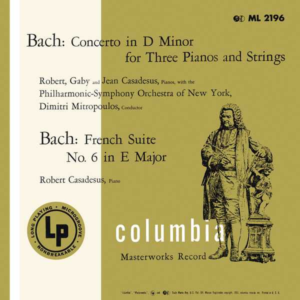 Casadesus, Mitropoulos: Bach - Concerto in D Minor for Three Pianos and Strings, French Suite no.6 (FLAC)