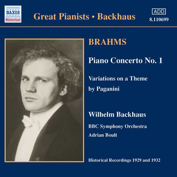 Great Pianists: Backhaus: Brahms - Piano Concerto no.1, Variations, Rhapsodies (FLAC)