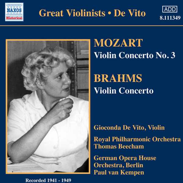 Great Violonists: Gioconda De Vito: Mozart, Brahms - Violin Concertos (FLAC)
