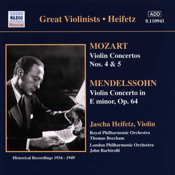 Great Violinists: Heifetz: Mozart, Mendelssohn - Violin Concertos (FLAC)