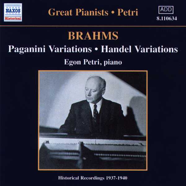 Great Pianists: Egon Petri: Brahms - Paganini and Handel Variations (FLAC)