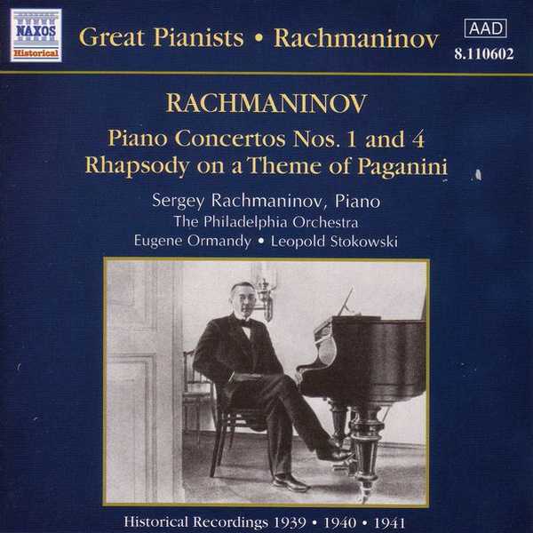 Great Pianists: Rachmaninov - Piano Concerto no.1 & 4, Rhapsody on a Theme of Paganini (FLAC)